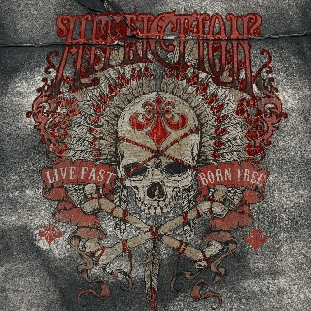 Affliction Shirt Mens XL Gray Live Fast Born Free Skull Graphic Biker Tee - Picture 3 of 10